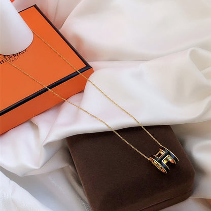 [BLUE TEARS]HM CLIC BLACK ENAMEL GOLD NECKLACE