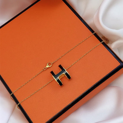 [BLUE TEARS]HM CLIC BLACK ENAMEL GOLD NECKLACE