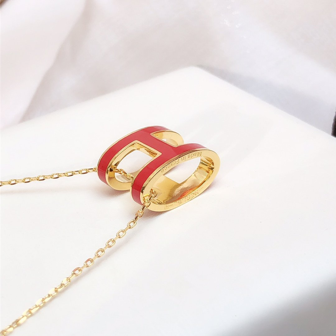 [BLUE TEARS]HM CLIC RED ENAMEL GOLD NECKLACE