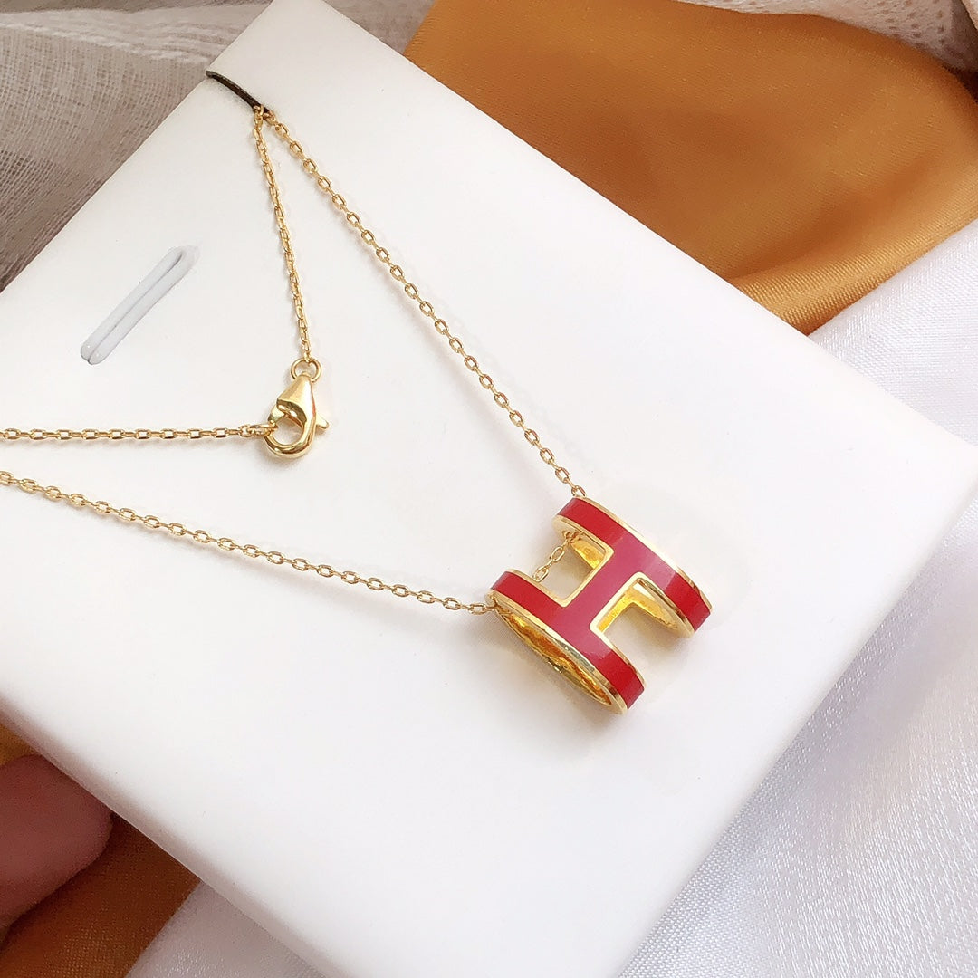 [BLUE TEARS]HM CLIC RED ENAMEL GOLD NECKLACE