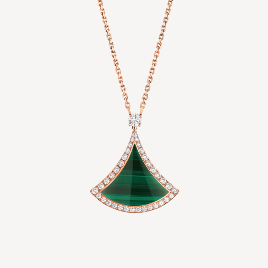 [BLUE TEARS]DREAM MALACHITE DIAMOND PAVED PINK GOLD NECKLACE