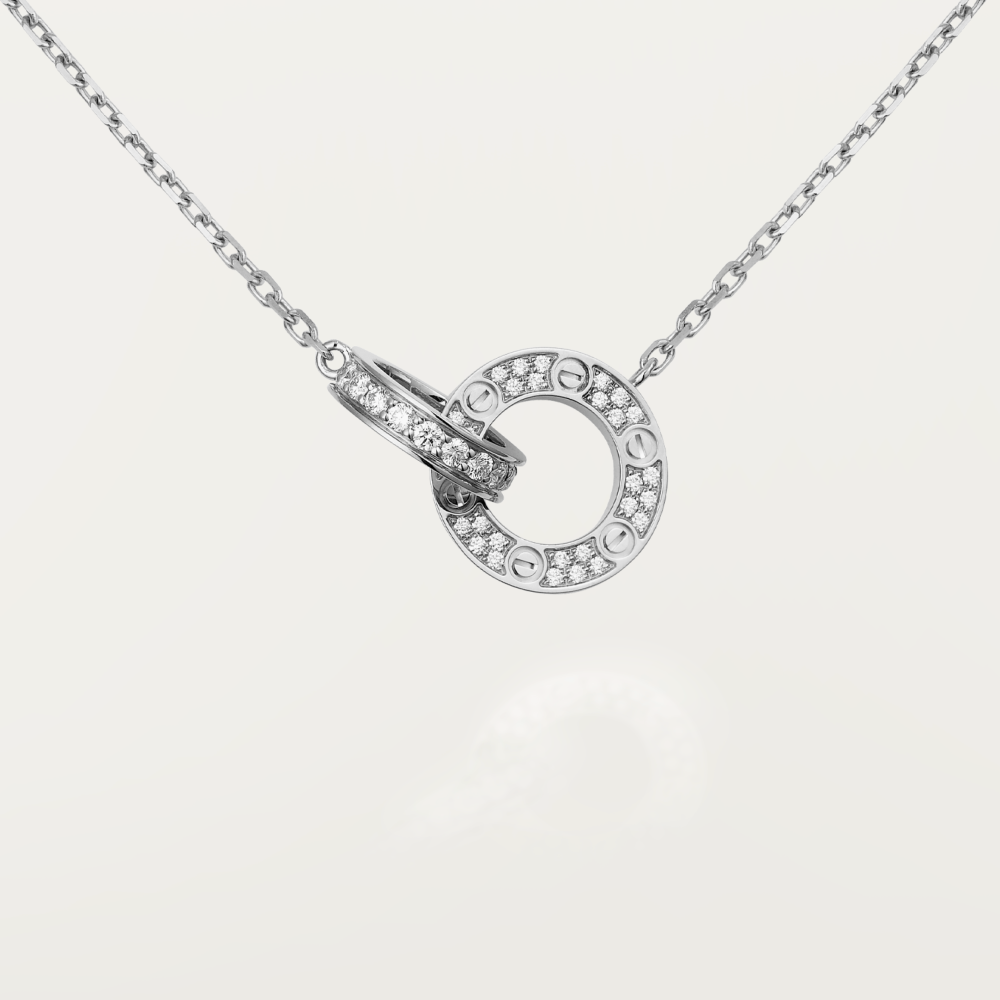 [BLUE TEARS]LOVE 7.6MM NECKLACE ROSE GOLD AND SILVER  FULL DIAMOND