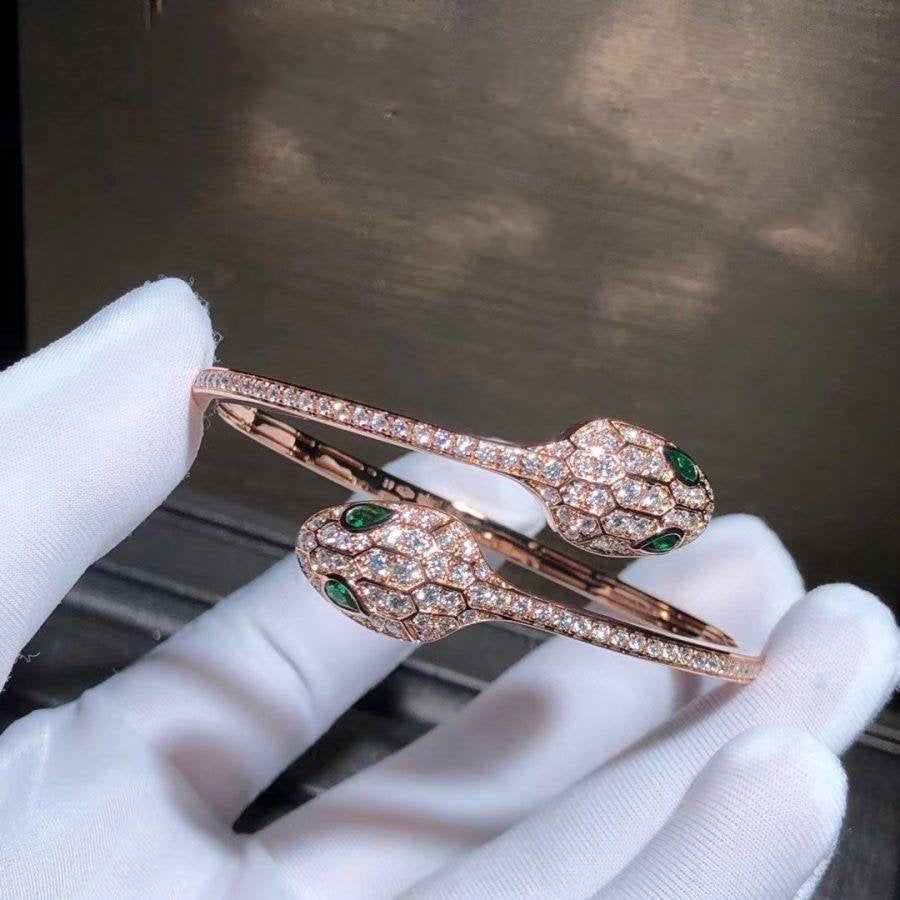 [BLUE TEARS]SERPENTI BRACELET PINK GOLD MALACHITE DIAMOND DOUBLE SNAKE