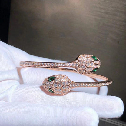 [BLUE TEARS]SERPENTI BRACELET PINK GOLD MALACHITE DIAMOND DOUBLE SNAKE