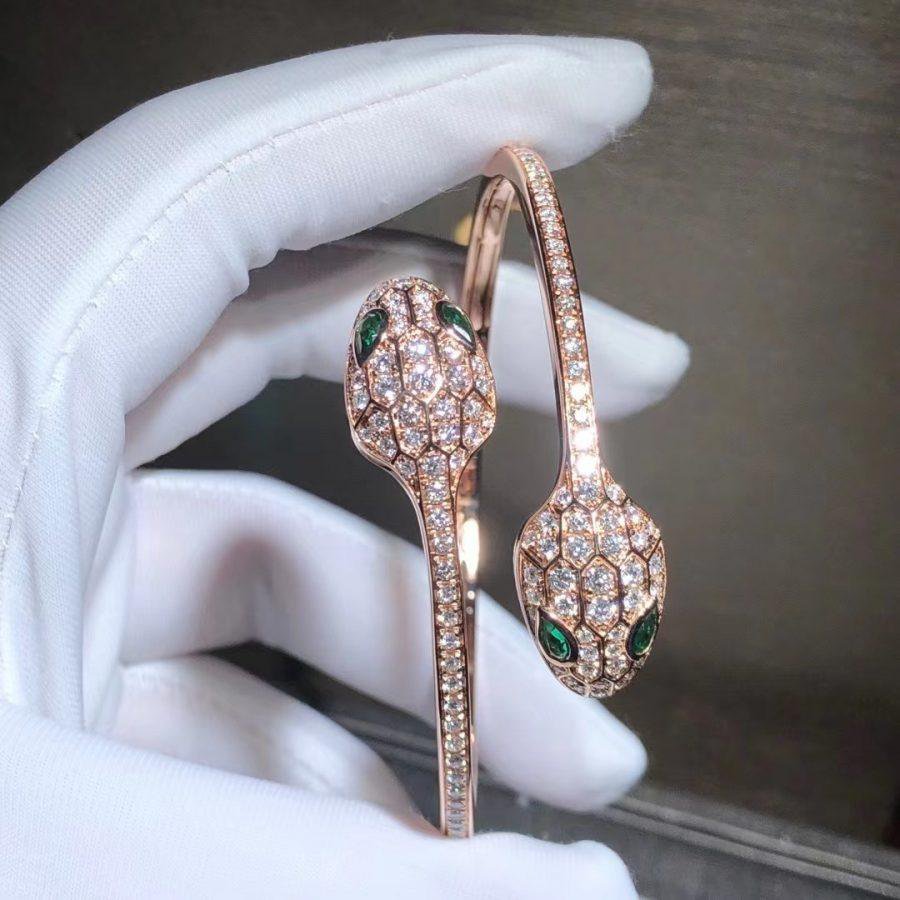 [BLUE TEARS]SERPENTI BRACELET PINK GOLD MALACHITE DIAMOND DOUBLE SNAKE