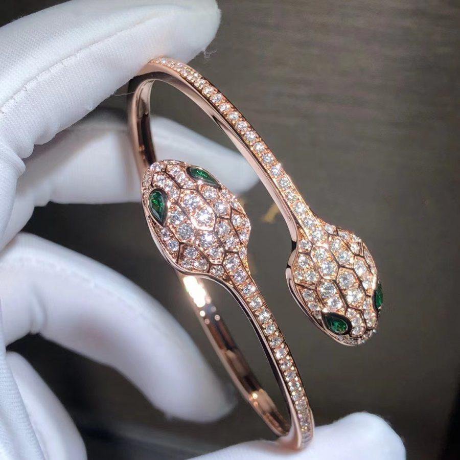 [BLUE TEARS]SERPENTI BRACELET PINK GOLD MALACHITE DIAMOND DOUBLE SNAKE