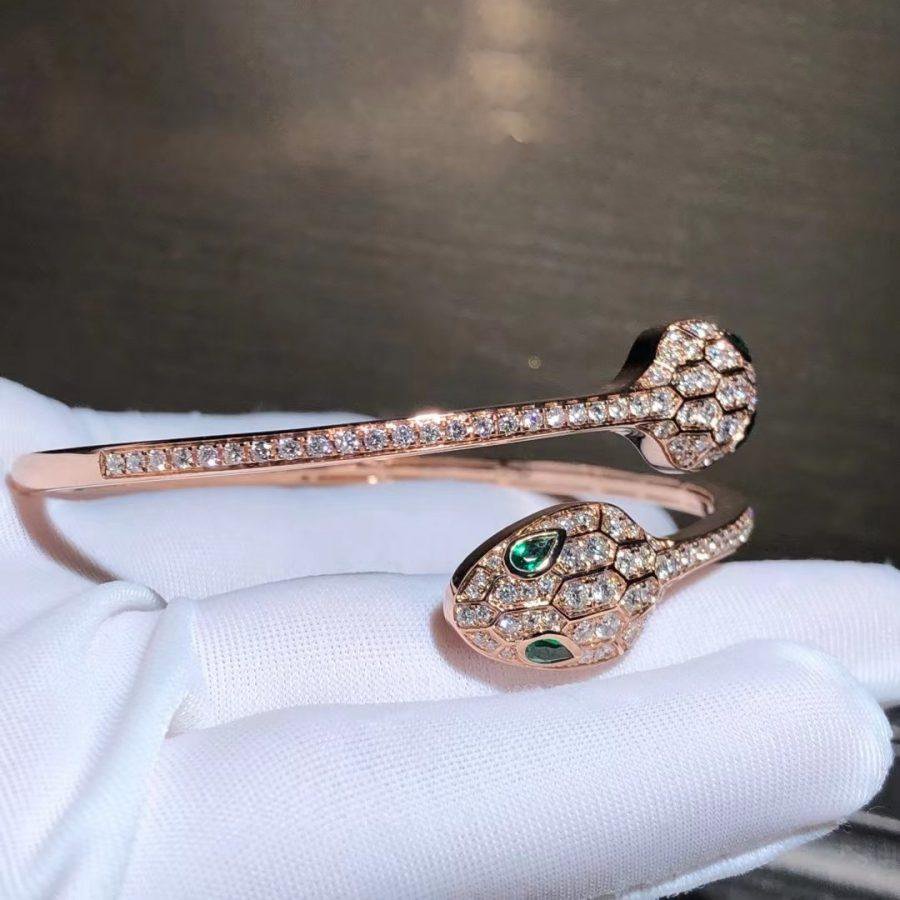 [BLUE TEARS]SERPENTI BRACELET PINK GOLD MALACHITE DIAMOND DOUBLE SNAKE