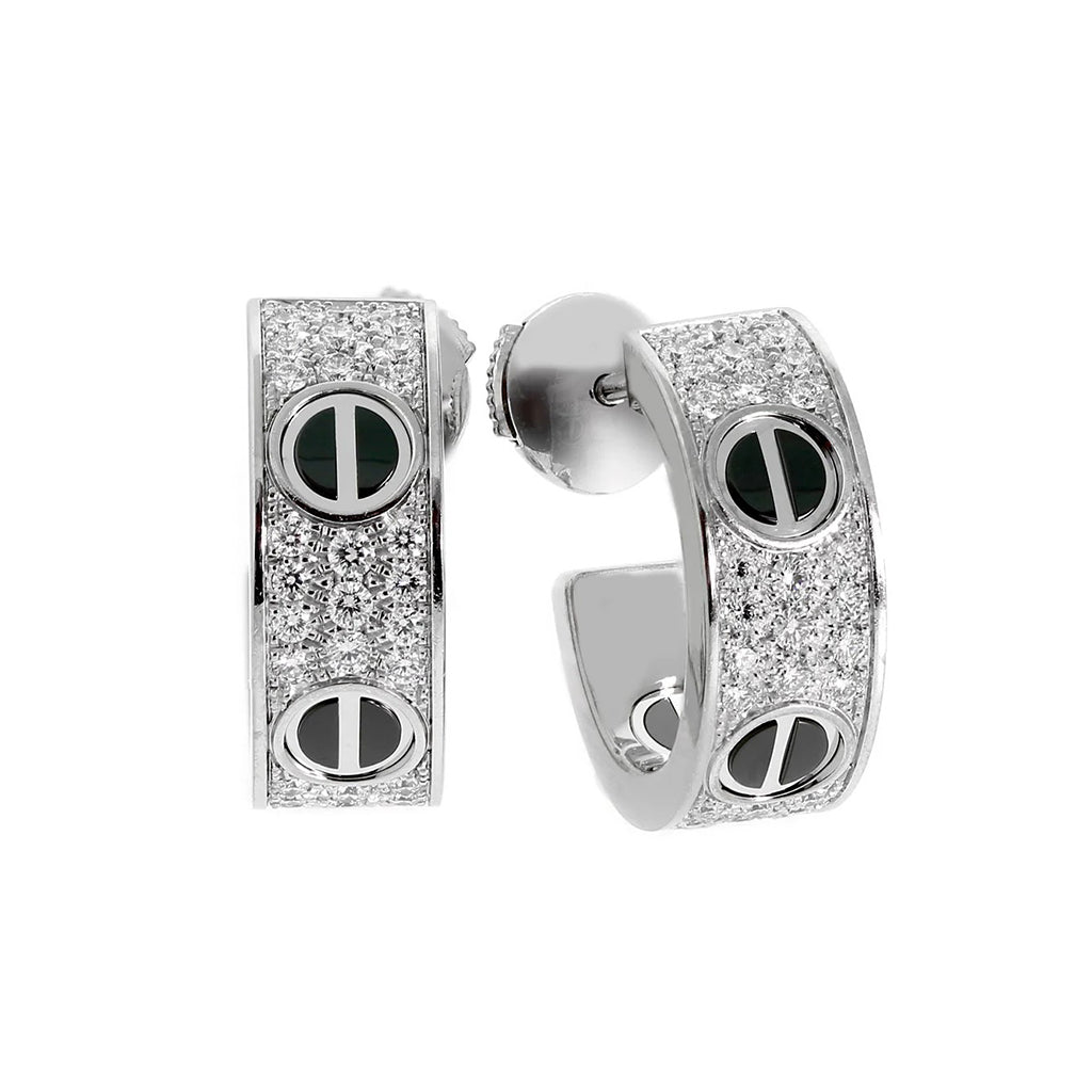 [Blue Tears Jewelry]LOVE CERAMIC DIAMOND PAVED SILVER EARRINGS
