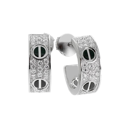 [Blue Tears Jewelry]LOVE CERAMIC DIAMOND PAVED SILVER EARRINGS