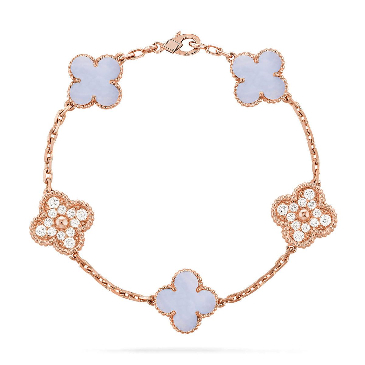 [BLUE TEARS] CLOVER 5 MOTIF PURPLE CHALCEDONY BRACELET COLLECTION
