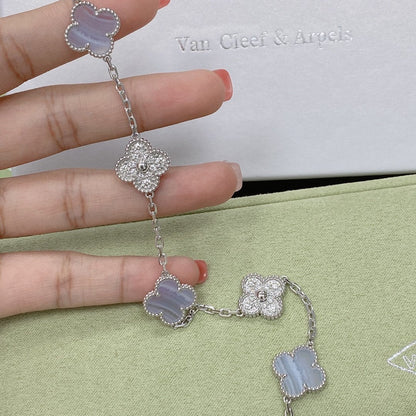 [BLUE TEARS]CLOVER  5 MOTIF DIAMOND PURPLE CHALCEDONY BRACELET SILVER