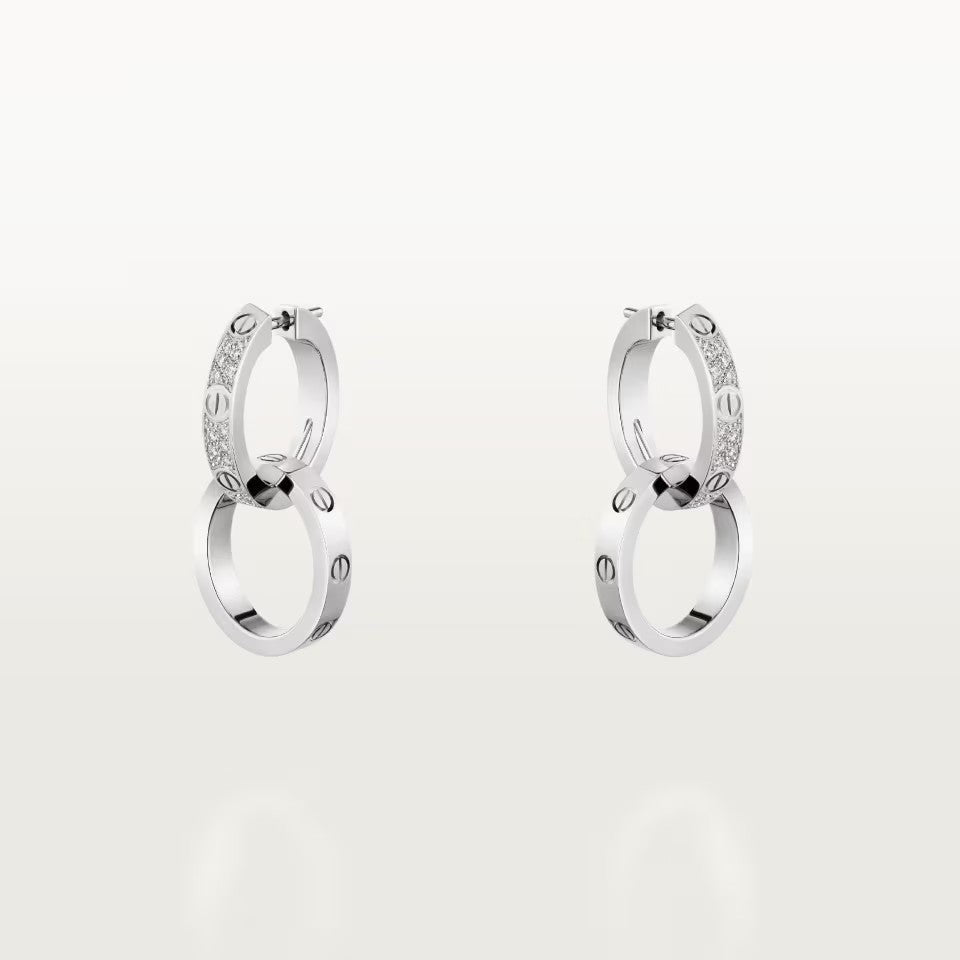 [Blue Tears Jewelry]LOVE 3.3MM DANGLE HALF DIAMOND EARRINGS