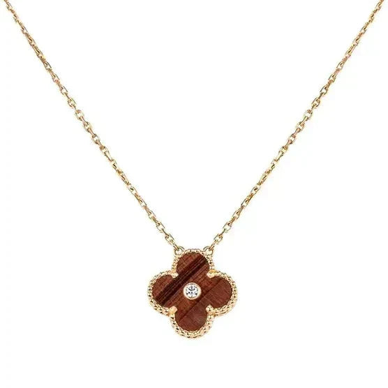 [BLUE TEARS]CLOVER 15MM DIAMOND AND YELLOW TIGER'S EYE AGATE necklace