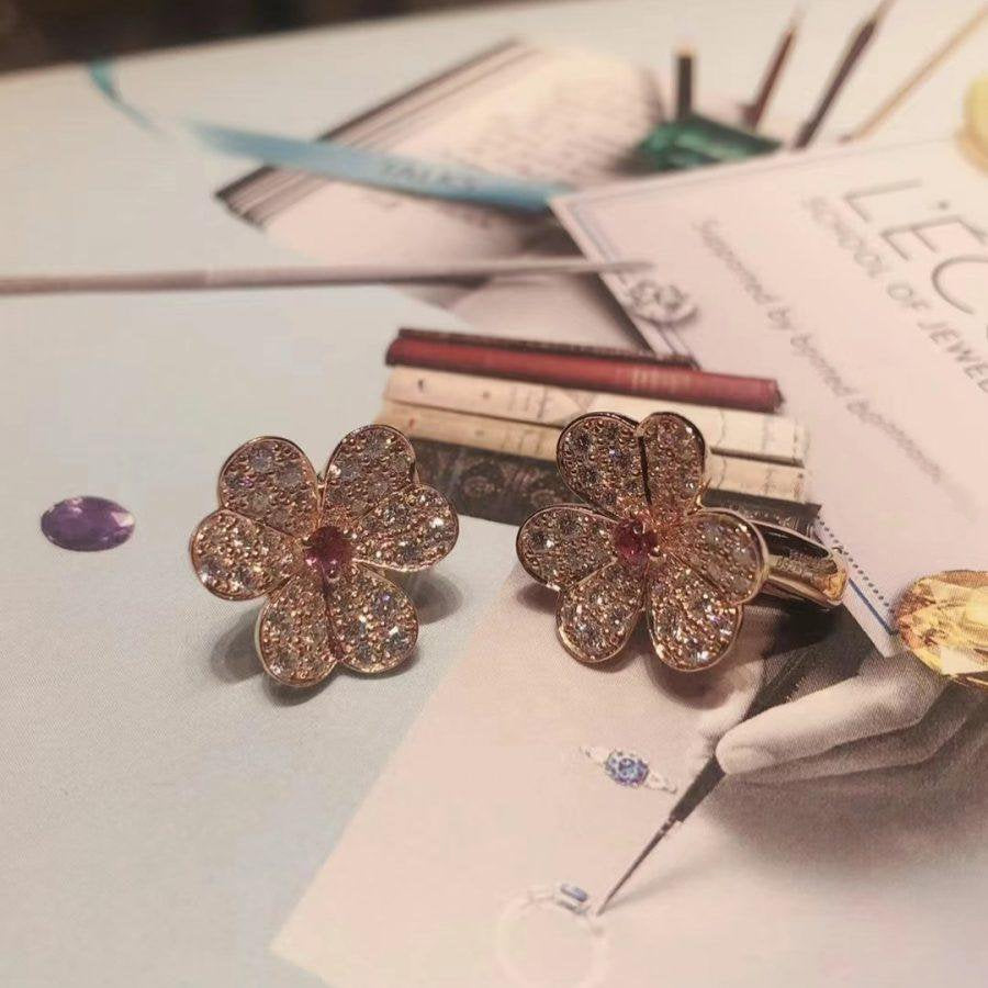 [BLUE TEARS]FRIVOLE PINK GOLD FLOWER DIAMOND EARRINGS