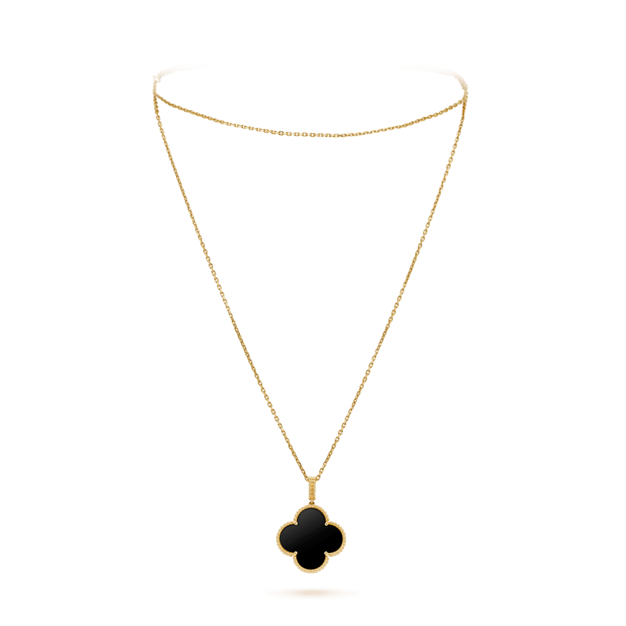 [BLUE TEARS]CLOVER 25MM GOLD ONYX BIG CLOVER NECKLACE