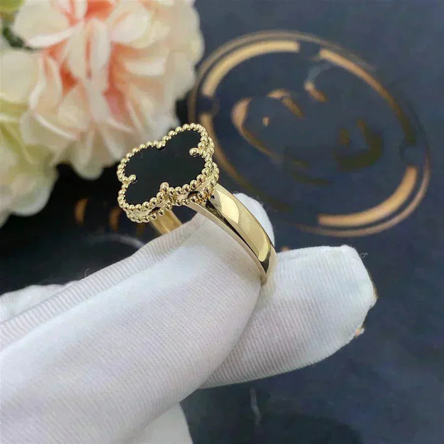 [BLUE TEARS]CLOVER ONYX RING