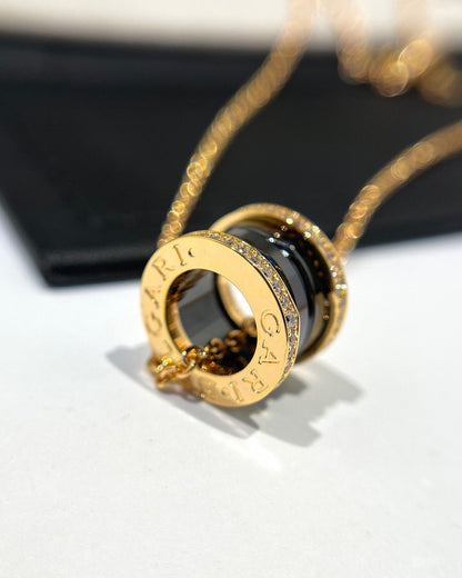 [BLUE TEARS]ZERO 1 BLACK CERAMIC DIAMOND PINK GOLD NECKLACE
