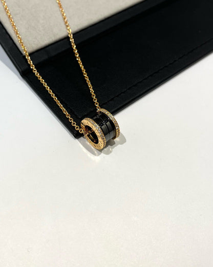 [BLUE TEARS]ZERO 1 BLACK CERAMIC DIAMOND PINK GOLD NECKLACE
