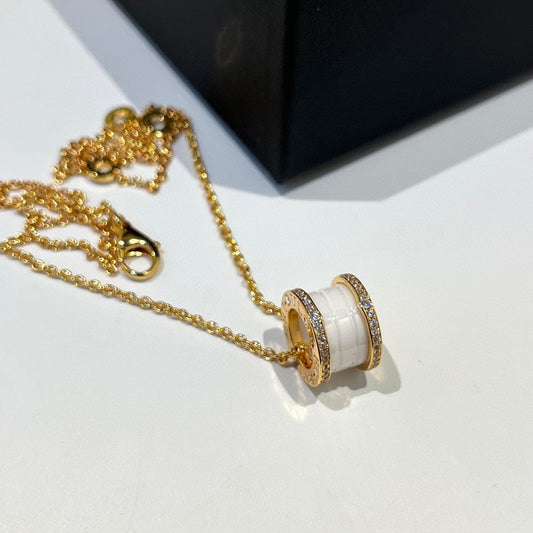 [BLUE TEARS]ZERO 1 WHITE CERAMIC DIAMOND PINK GOLD NECKLACE